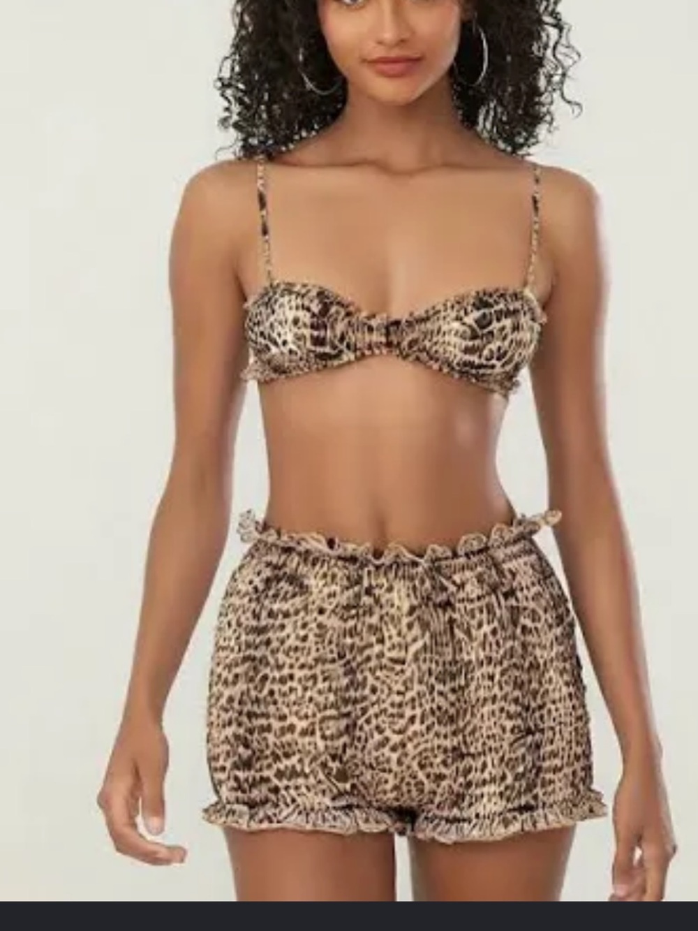 Leopard Print Two-Piece Sleep Set - Women's Beige Large NEW